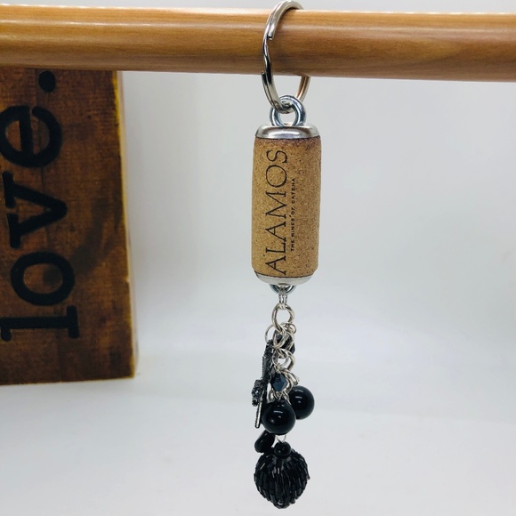 Hand-Crafted Black Beaded Cross Charm Wine Cork PURSE/Backpack Keychain Jewelry - Picture 10 of 16